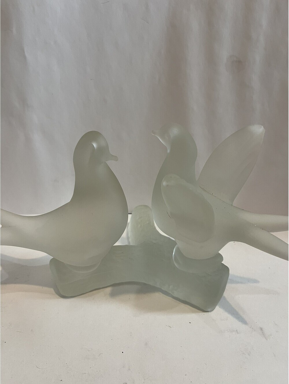 Large Frosted Glass Love Birds with Branch Figurine Sculpture - Lalique Style